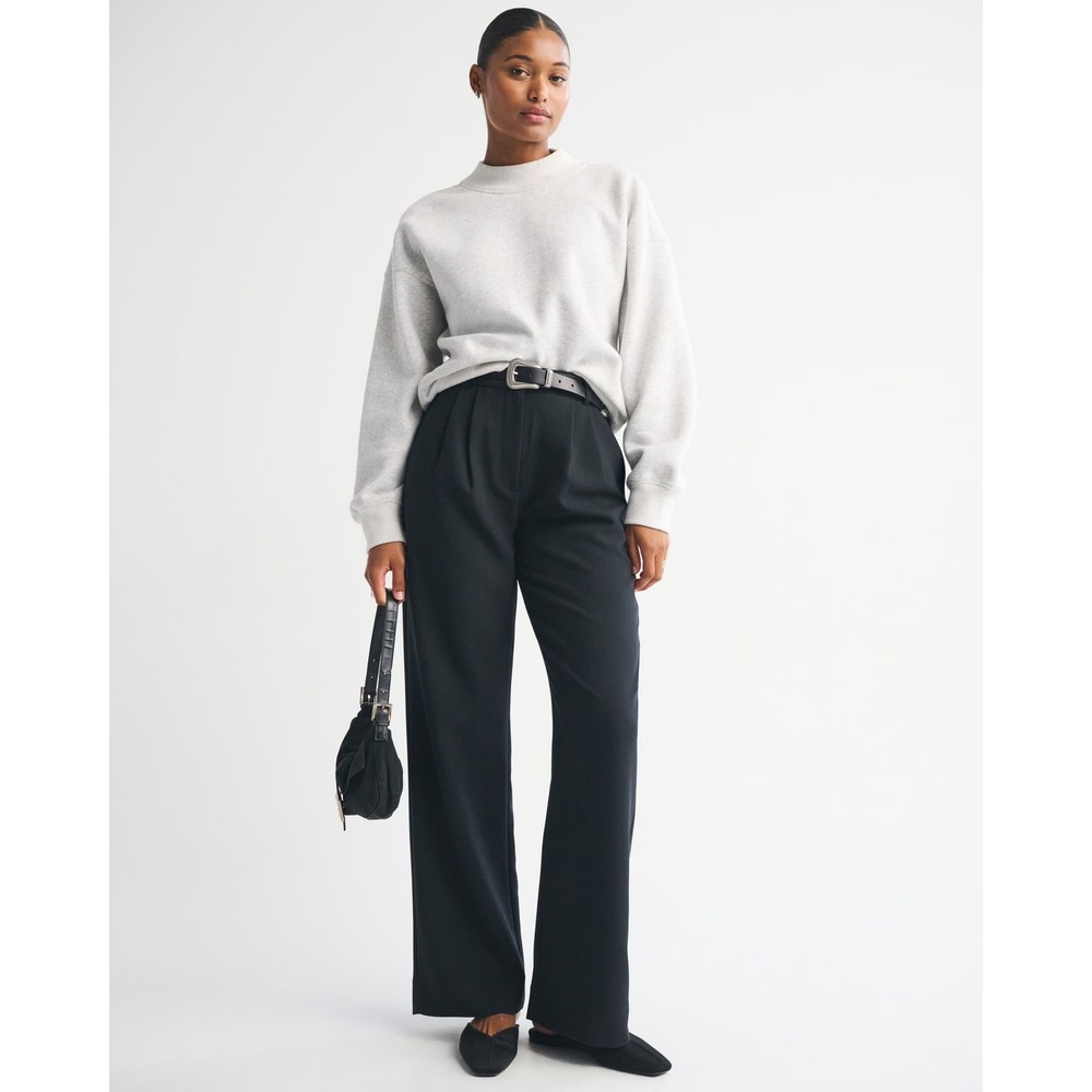 Abercrombie & Fitch Womens Curve Love Sloane Tailored Pant Wide Leg Black 26 R